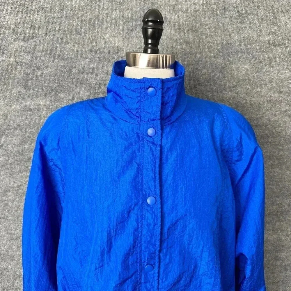 Vintage 90s Kristen Blake Windbreaker Womens M Blue Nylon Crinkle Loose Jacket - Picture 3 of 16